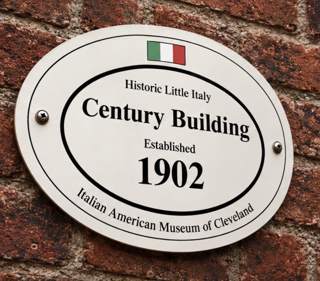 Century Building plaque in Historic Little Italy, established 1902